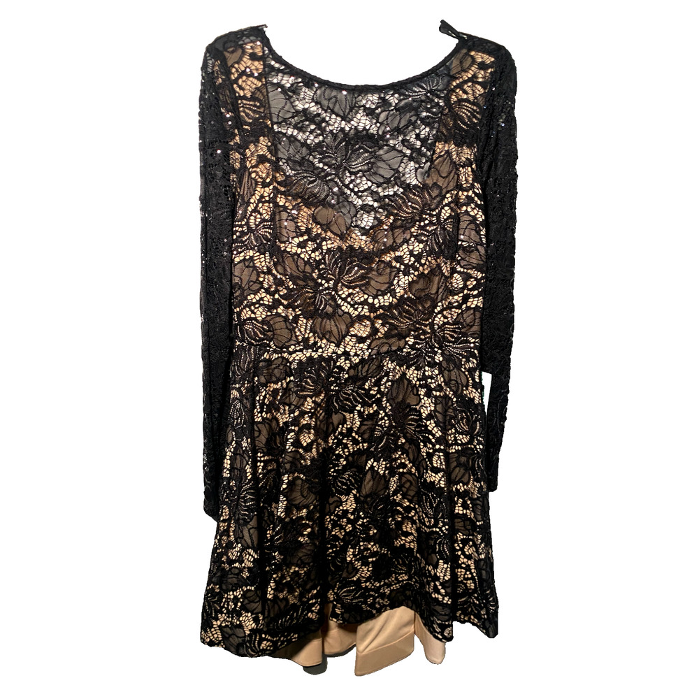 JCPenny Black Lace Overlay - Nude - Long Sleeve Shimmering Effect - NEW